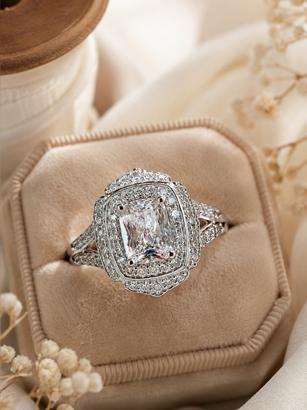 NEW Antique / Vintage / Estate Style White CZ Rhodium-Plated 925 Sterling Ring - Picture 1 of 16